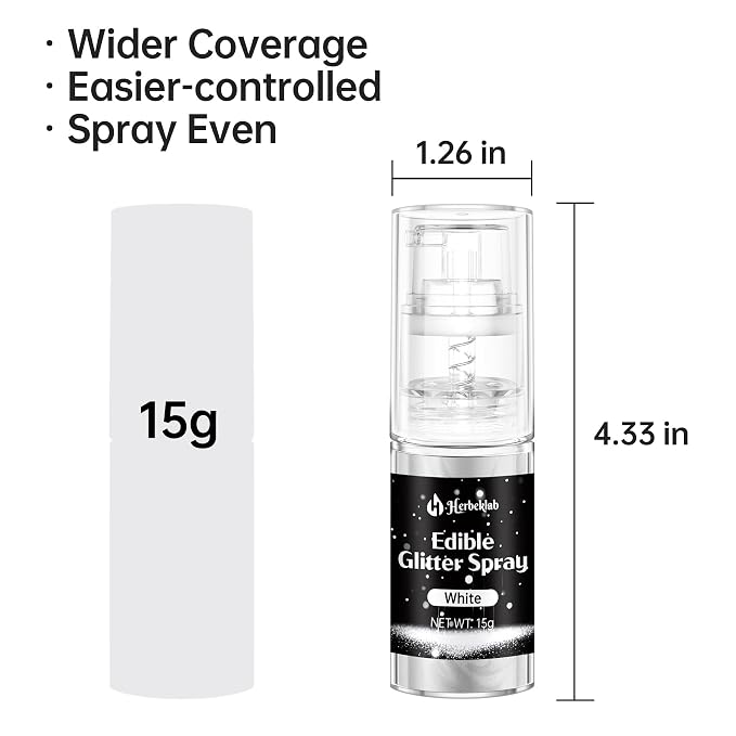 White Edible Glitter - 15g Edible Glitter Spray Food Grade White Drink Glitter for Cakes, Cookies, Cake Pops, Chocolate, Strawberries, Cocktails & Beverages