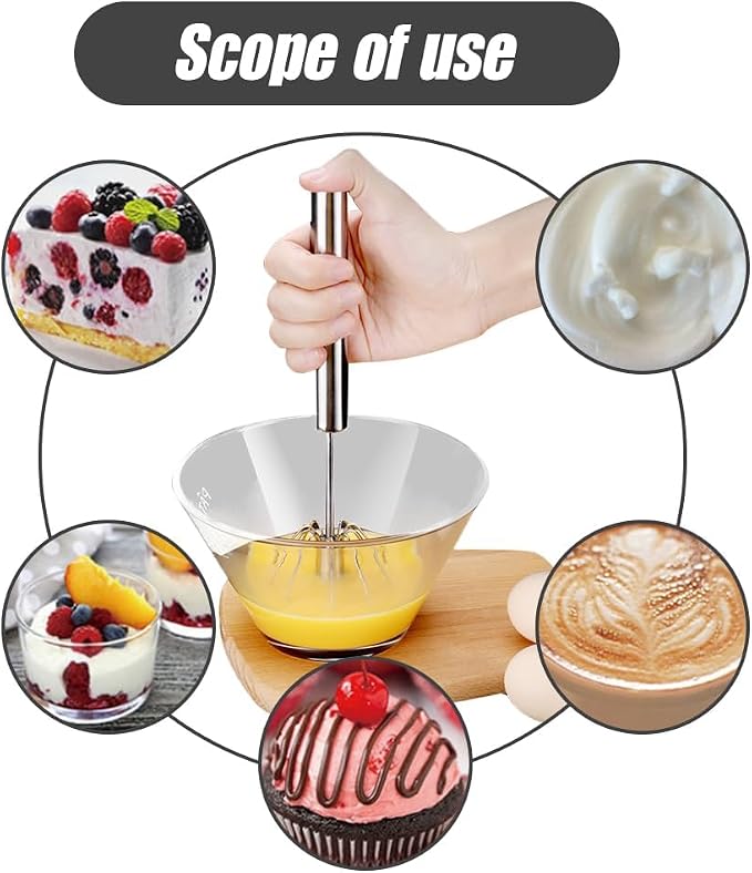 Stainless Steel Semi-Automatic Whisk, 2025 New Egg Whisk Hand Push Rotary Blender, Manual Mixer Stirrer Kitchen Tool for Blending, Whisking, Beating, Stirring (10 in)