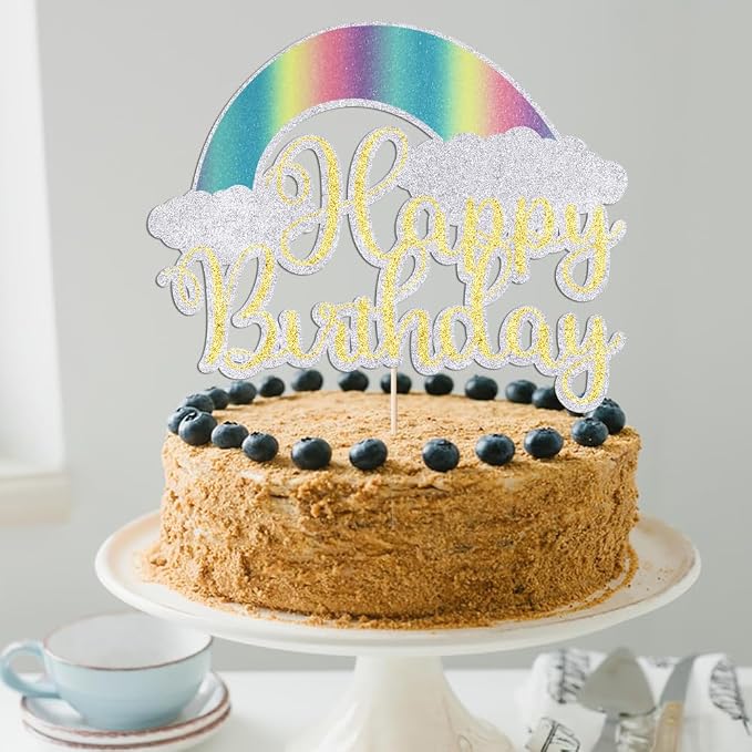 Rainbow Happy Birthday Cake Topper，Baby Shower Cake Decorations,for Colorful Birthday/Kids’ Party Cake Topper Decoration Supplies (rainbow)