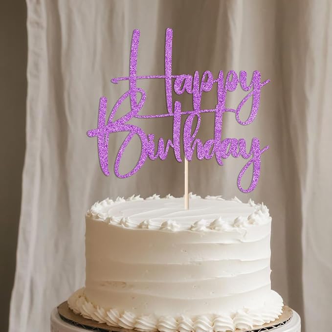 purple Happy Birthday Cake Topper, Happy Birthday Cake Bunting Deco, Baby Gender Reveal Party/Anniversary Party Decoration Supplies