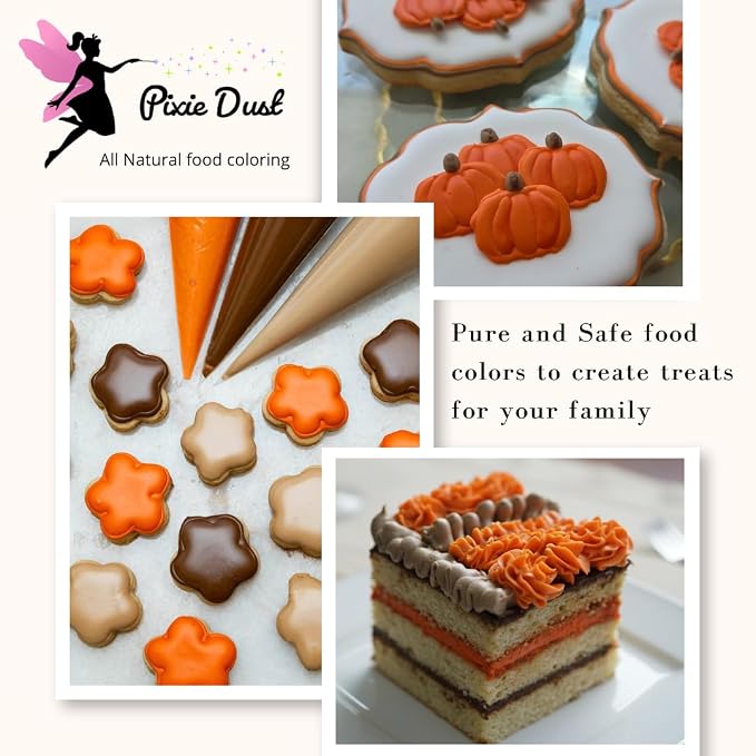 All Natural Brown & Orange Food Coloring Powder 2 Color Set. | Perfect for cake decor, cookie Frosting, Icing & Drinks | Dye Free - Plant Based - Kosher | No Carmine, No Annatto, No Caramel, Flavorless | By Pixie Dust | Large (0.40 oz / 11g Each) 22gr ...