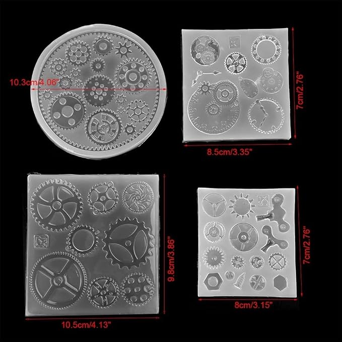 Gear Shape Silicone Mold 4 Pcs – Food Grade Fondant Mold for DIY Chocolate Cake Decorating, Resin Jewelry Crafting Kit