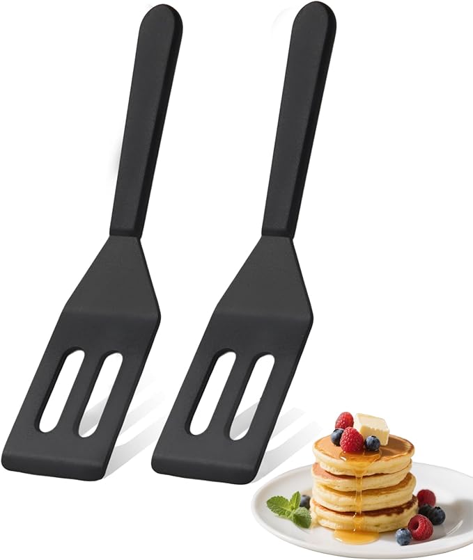 Small Silicone Spatulas 2 Pack: Mini Heat-Resistant Spatula for Nonstick Pans, Thin Baking Utensil for Cookies, Brownies & Kitchen Use (Black Set 2)
