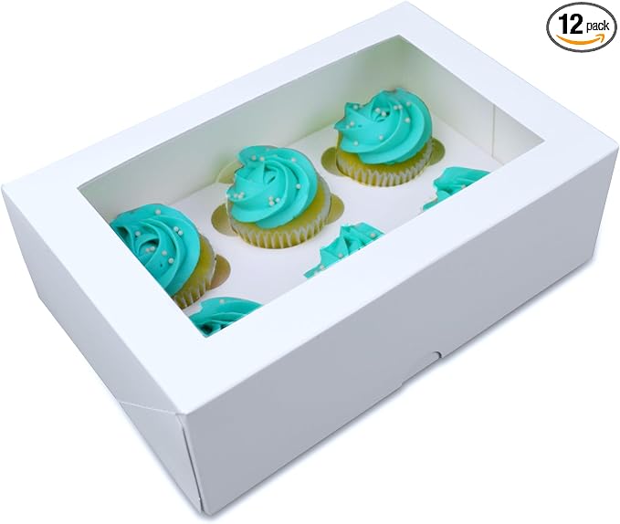 Ala Merchandise – 6 Count Mini Cupcake Boxes, 12 Pack with Windows and Inserts, Designed to Hold 6 Mini Cupcakes, Muffins, or Pastries