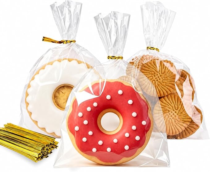 LOKQING Cellophane Bags Plastic Treat Bag Clear Cookie Candy Bags with Twist Ties for Party Favor Bag, Graduation Gift Bags(100PACK,4x6inch)