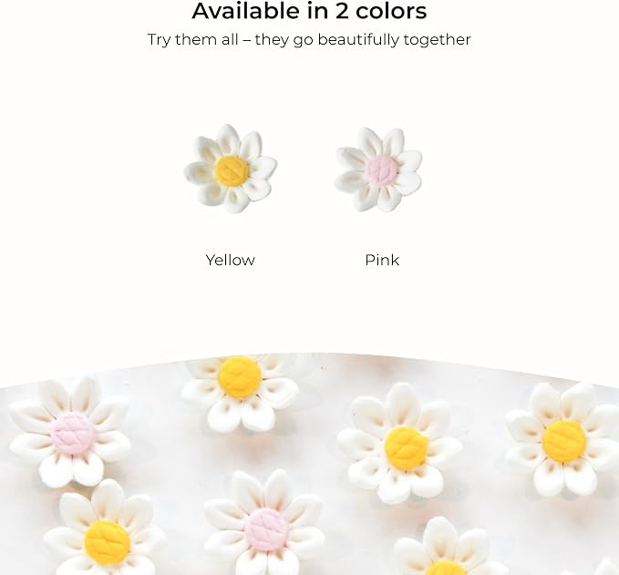 36 Count Edible Daisy Cake Decorations, Mini Edible Flowers, White & Yellow Sugar Flowers, Daisy Cupcake Toppers for Cakes & Cupcakes, Edible Cake Decorations, Global Sugar Art (3/4 Inch)