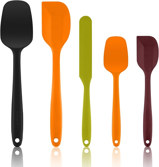 OVENTE Silicone Spatula Set of 5, Food Grade Rubber Spatula with High Heat Resistant, BPA-Free and Dishwasher Safe, Nonstick Kitchen Utensils for Baking, Cooking and Mixing, Multicolor SP12305LBGOPR