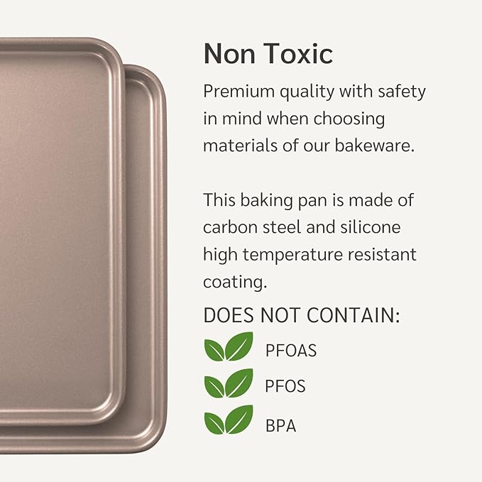HAPPIELS Nonstick Baking Sheet Set of 2 | PFOA & BPA Free Non Toxic Carbon Steel Cookie Sheets | Best Non Stick Oven Cooking Pans & Half Sheet Pan | Best Nontoxic Baking Trays 18 Inch | PFOA & BPA Free Non Toxic 18x13 inches Large Baking Trays