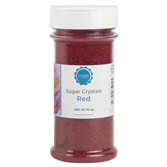 O’Creme Sugar Crystals - Coarse Sugar for Cookie Decorating - Eye-Catching Sugar Crystals – Coarse Sugar for Unique Cake Toppings, Cupcakes and Cookies – Ideal Decoration Solution - 10 Ounce Red