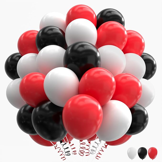 160Pcs Red Black White 12 Inch Matte Latex Balloons Bulk for Birthday Graduation Racing Car Poker Card Party Decorations