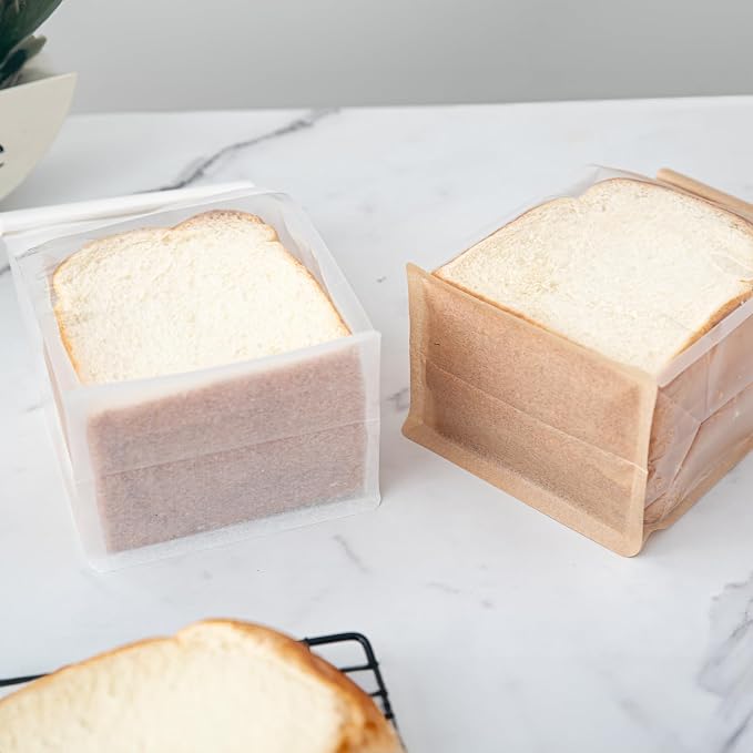 100 Pcs Bread Bags with Tin Tie, Loaf Bags Made Of Brown Cotton Paper, Storage Packing Bag with Clear Window for Bakery, Cafe, Homemade Bread, Mini Size 3.9 Inch