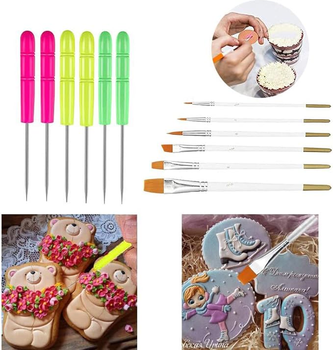 Cookie Decorating Kit Supplies 8 Inch Including 1 Acrylic Turntable, 6 Decoration Brushes 6 Scribe Needle, Cookie Turntable Decorating