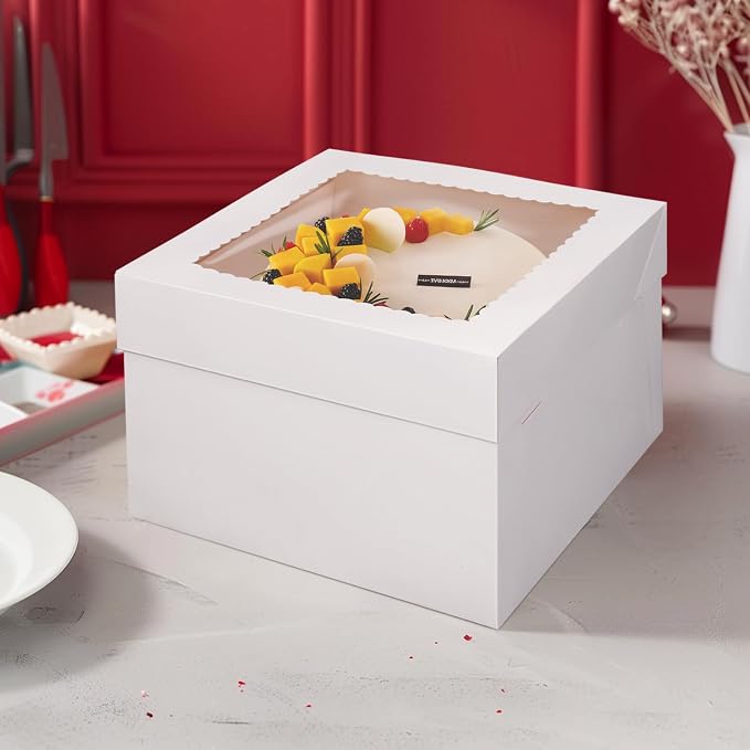 Septo Cake Boxes,12x12x8 Inches 10pc White Bakery Boxes Cake Boxes with Window Cake Container Large Square Baking Boxes