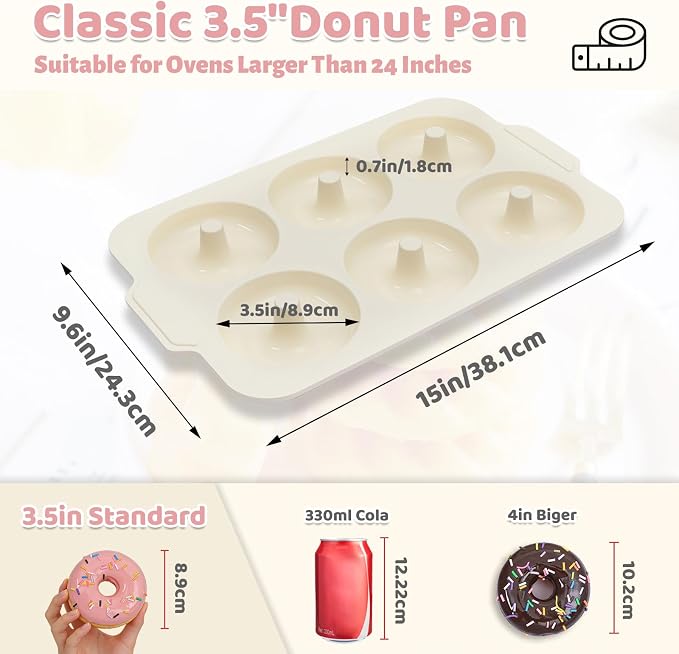 Nonstick Silicone Donut Pan: 3.5 Inch Large Donut Mold with Metal Frame - Bagel Doughnut Pan for Baking Gluten Free Glazed Vegan - for Oven Housewife Home Baker Baking Lovers (Green & Beige)