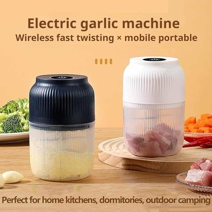 Portable Cordless Electric Garlic Chopper, 400ML Mini Rechargeable Food Processor with 6 Stainless Steel Blades, Small Vegetable Onion Mincer for Salad Fruit Baby Food Prep (White)