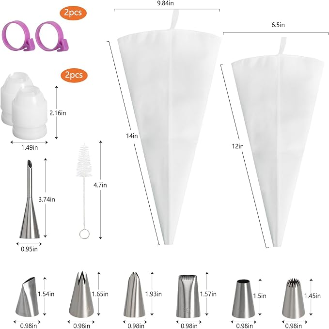 Reusable cotton Piping Bags and Tips Set, for Cupcakes/Cookies Decorating