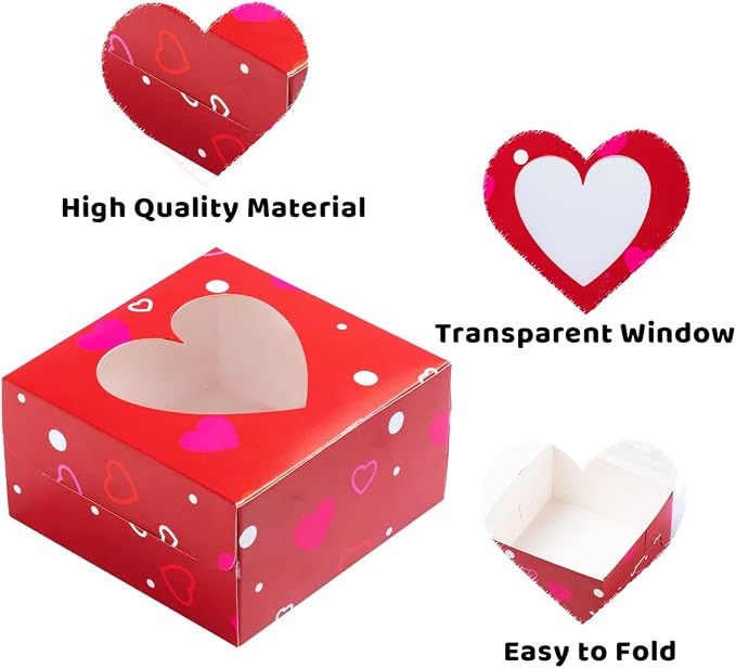 JOYIN 24 Pcs Valentine’s Day Bakery Treat Boxes, Valentines Cupcake Boxes, Cookie Boxes with Window for Holiday Pastries, Doughnut, Cookie, Cupcakes, Brownies, Truffles Gift Giving