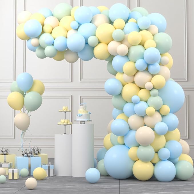Pastel Blue and Yellow Balloon Arch Kit - Pastel Yellow Macaron Baby Blue Balloon Macaron Green Cream Peach Balloon Arch Kit for Birthday Wedding Baby Shower Bee Bear Theme Party Decorations
