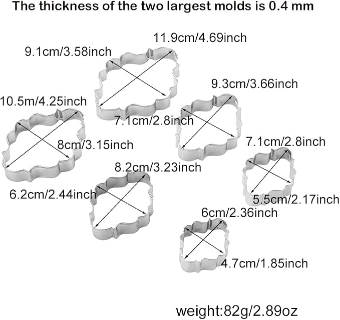 MrCookie Plaque/Frame Cookie Cutters,6pc Thickened Stainless Steel. | Cake Decoration tools,sturdy Mold.6 sizes 1.85-4.69in.For cookies,sandwiches,holiday parties,DIY Baking.