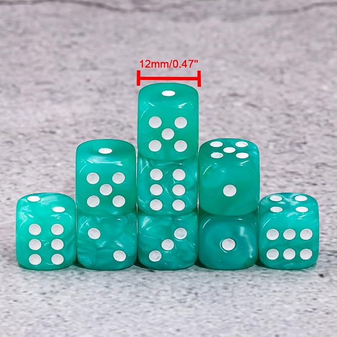 36 of Pack 12MM 6 Sided Dice Set,Pearl Pattern Game Dice Set, 6 Sided Standard Dices for Yahtzee, Bunco or Teaching Math,with Portable Plastic Box(Light Blue Pearl)
