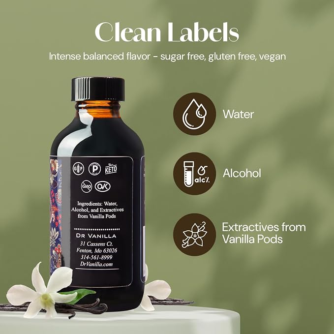 Natural Vanilla Extract, 4 fl oz - Madagascar Bourbon vanilla, kosher, sugar‑free, GMO‑free, gluten‑free, and additive‑free
