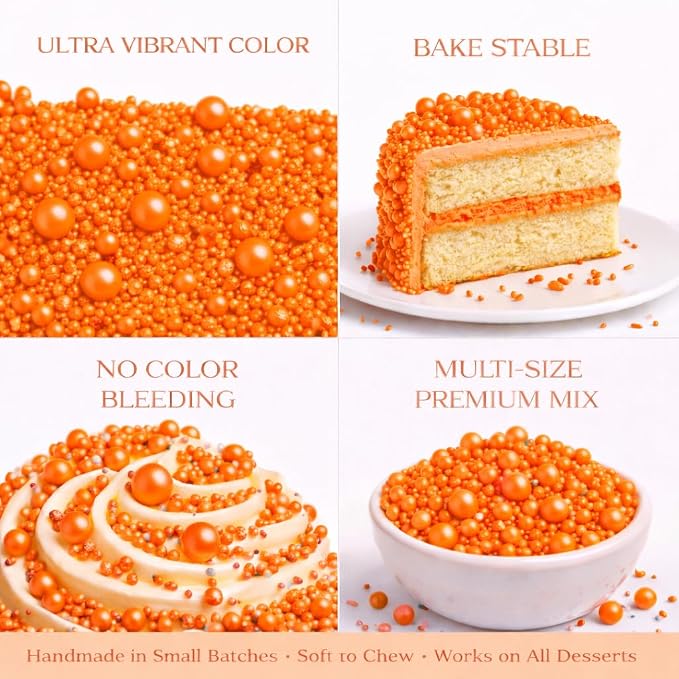 Confect Orange Sprinkles – Premium Bright Orange Pearl Cake & Cupcake Sprinkles (4.2 oz) – Bake Stable Edible Decorating Sprinkles for Cookies, Baking & Cake Decorations – Soft Chew
