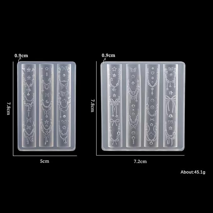 2Pcs 3D Nail Art Silicone Molds, Jewelry Necklace Chain Charms, Bow Star Pendant for UV Gel Acrylic DIY Craft Supplies