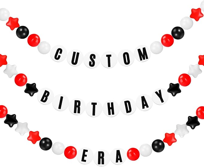 Simgoing 103 Pcs DIY Giant Friendship Bracelet Lei Kit Extra Large Beads Garland Jumbo Birthday Friendship Banner Kit Famous Singer Customizable Party Decor for Classroom(Red White Black)