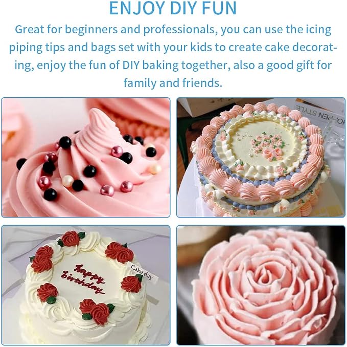 Piping Bags and Tips Set 27 Piece, 24 Stainless Steel Nozzles with Reusable TPU Piping Bag, Coupler and Silicone Tie, Bag 11.81 x 6.69 in, for Cupcakes Cookies and Filling
