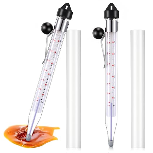 Photect Candy Thermometer with Pot Clip 8" Deep Fry Oil Thermometer for Candy Making Instant Read Cooking Food Sugar Syrup Jam Jelly Oil Temperature Kitchen Accessories(Black,2 Pcs)