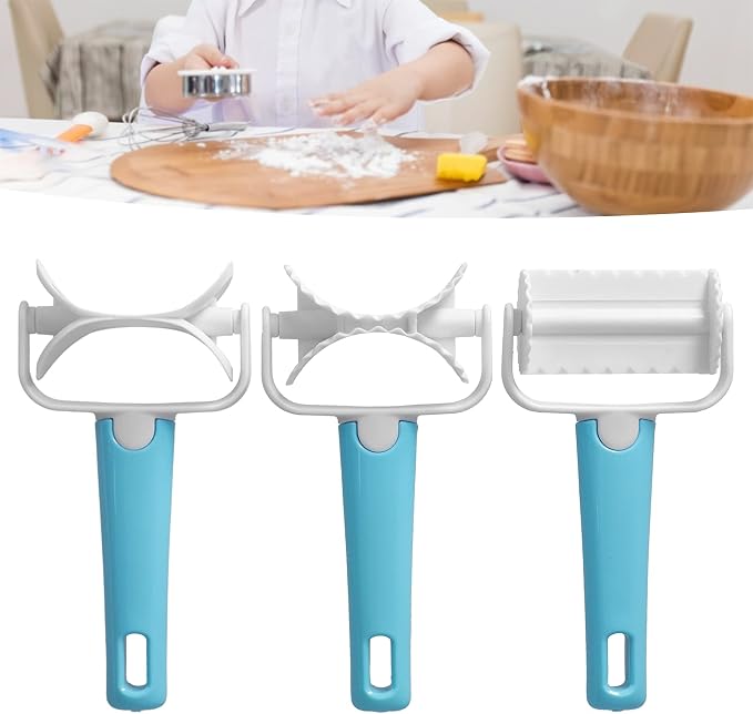 Alvinlite 3Pcs Rolling Pastry Cutter set|Round Roller Fondant Slicer|DIY Dough Cutter Roller Baking Accessory for Wonton Biscuit Cookies Dumpling Cake Making cookie cutter