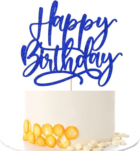 Kaoenla Blue Happy Birthday Cake Decoration-royal blue happy birthday cake topper、boys and girls, men and women Birthday/Anniversary cakes Selected decorative (Blue)