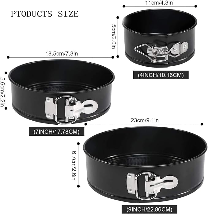 Set of 3 Round Non-Stick Springform Cake Pans with Removable Bottom, Leak-Proof Hinged Baking Molds for Cheesecake and Sponges (3)