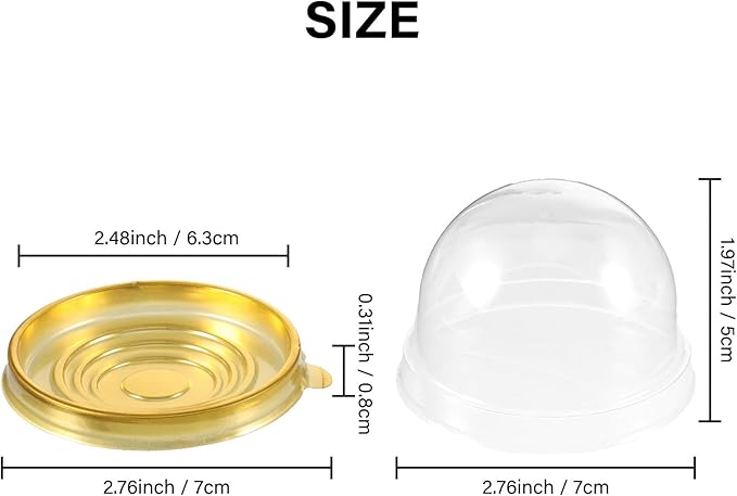 Patelai 50 Pcs Clear Plastic Mini Cupcake Container, Mini Cupcake Box Muffin Dome Muffin Single Container Box for Wedding Birthday Cheese Pastry Dessert Cake (Gold)