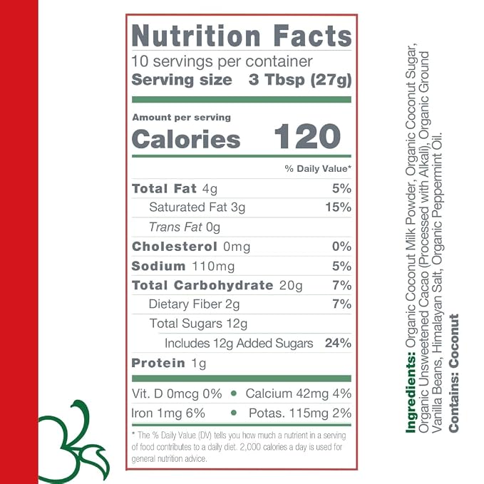 Bare Life Organic Peppermint Hot Cocoa Mix, Dairy Free Hot Cocoa Mix, Vegan Hot Chocolate Powder, Gluten Free, Kosher Pareve, Just Add Hot Water, 9.52 oz Pouch