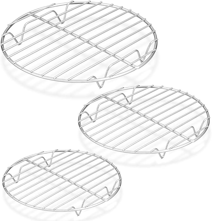 P&P CHEF Round Cooking Rack, Cooling Rack for Steamer, 7.5+9+10.5”, Silver | 3 Pack Stainless Steel Baking Rack for Grilling Roasting, Fits Air Fryer, Canning Pot, Oven & Dishwasher Safe, Non-toxic