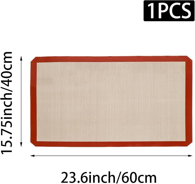 Silicone Pastry Mat, 23.66" x 15.7" Non Slip Baking Mat, Extra Large Cookie Bread Crust Rolling Mats Sheet, Reusable Dough Mats for Counter, Pizza, Pie(Brown)