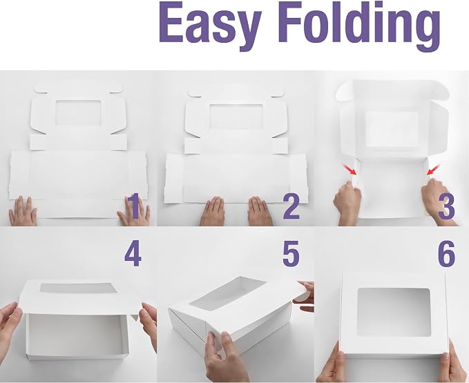 25 White Bakery Boxes with Window, 9x7x2.5 Inches Cake Boxes with Window, Treat Boxes for Small Bakery, Dessert, Candy, Cookies, Pastry, Party Favors, Wedding Cake