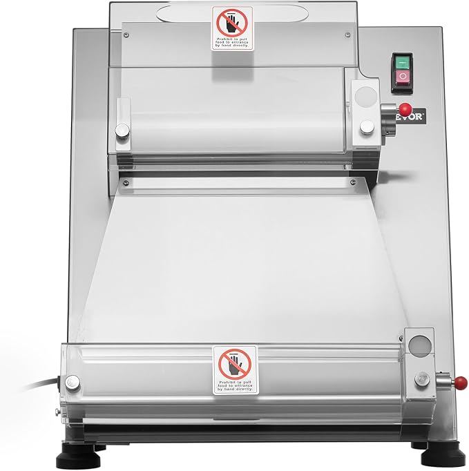 VEVOR Pizza Dough Roller Sheeter, 3-16 Inch Semi-automatic Stainless Steel Pizza Press, Commercial Electric 390W Pasta Maker Machine, 260 pcs Per Hour, Adjustable Thickness, with Dough Press Lid