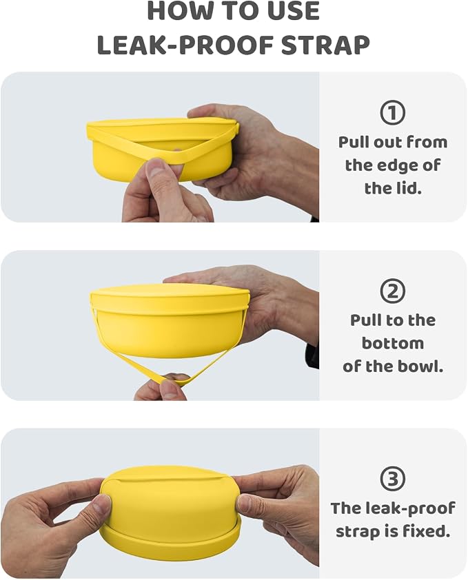 Silicone Food Storage Containers Bowl, Set of 3 Reusable Silicone Tupperware Bento Lunch Snack Box Containers with Lids (17oz, 25oz, 42oz) Dishwasher, Microwave and Freezer Safe (Bright Yellow)