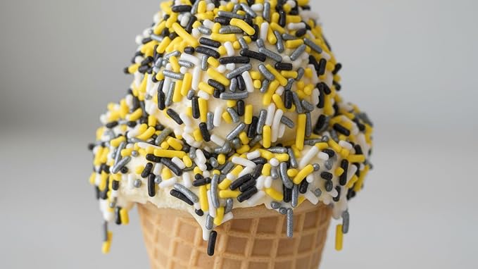 NCS Pittsburgh Game Day Black, Yellow, Silver & White Jimmies Edible Sprinkles – Cupcake, Cake & Cookie Decorations, 7 oz