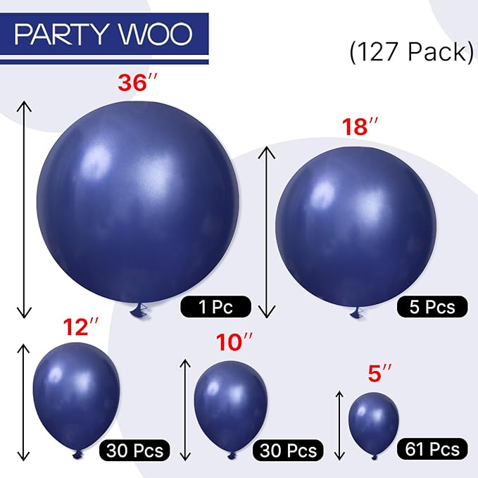 PartyWoo Navy Blue Balloons 127pcs Different Sizes of 36 18 12 10 5 Inch Dark Blue Balloon Arch Kit Garland for Graduation Wedding Sports Baby Shower Birthday Bachelorette Party Decorations Blue-Z90