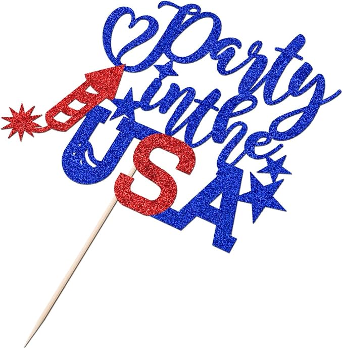 Party in The USA Cake Topper,Happy 4th of July，Happy Birthday America/God Bless America,Independence Day Party Supplies