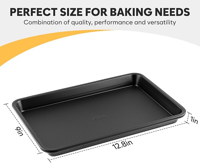 Quarter Sheet Pan Set of 2, 12.8 ” x 9 ”, Cookie Sheets for Baking 0.8mm Thick Non Stick Baking Sheets for Oven Heavy Duty Baking Trays