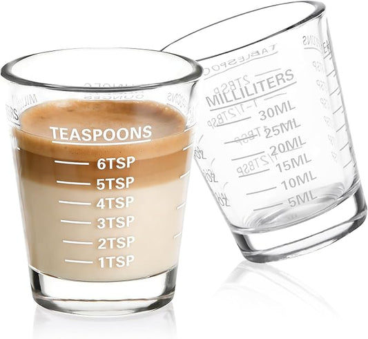 SAIAOKJ Shot Glasses Measuring Cup Set 2PACK Espresso Shot Glasses Liquid Heavy Glass 26-Incremental Measurement 1 OZ, 2 TBS, 6 TSP, 30 ML Kitchen Tools (White)