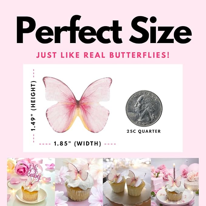 Edible Butterflies with Edible Glitter Kit - Wafer Paper Butterflies for Cakes - Cake Decorations - Cupcake Decorations - Cake Toppers (Soft Pastels)