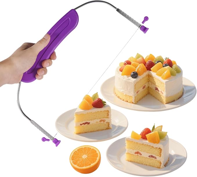 Adjustable Cake LevCake Cutter Slicer Leveler, 9 Different Height Premium Food Grade Stainless Steel Double Wires Cake Cutter/Slicer/Adjustable Cake Leveler for Leveling and Molding (Purple)