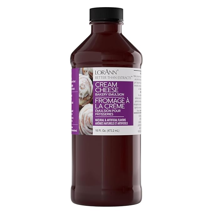 LorAnn Oils Cream Cheese Bakery Emulsion: True Essence, Ideal for Boosting Fruit Tones in Cakes, Cookies & Desserts, Gluten-Free, Keto-Friendly, Extract Substitute Essential for Your Kitchen, 16 Oz