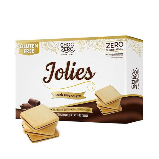 ChocZero Dark Chocolate Jolies Cookies, Sugar Free Chocolate Filled Cookies, Gluten Free, Keto, Low Carb, High Fiber, 8 oz Box
