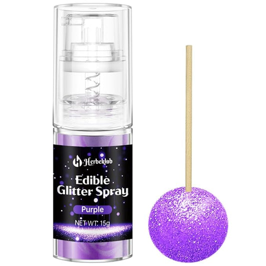 Purple Edible Glitter Spray - 15g Food Grade Purple Luster Dust Shimmer Powder Spray for Cakes, Cookies, Chocolate, Strawberries, Drinks & Cocktails